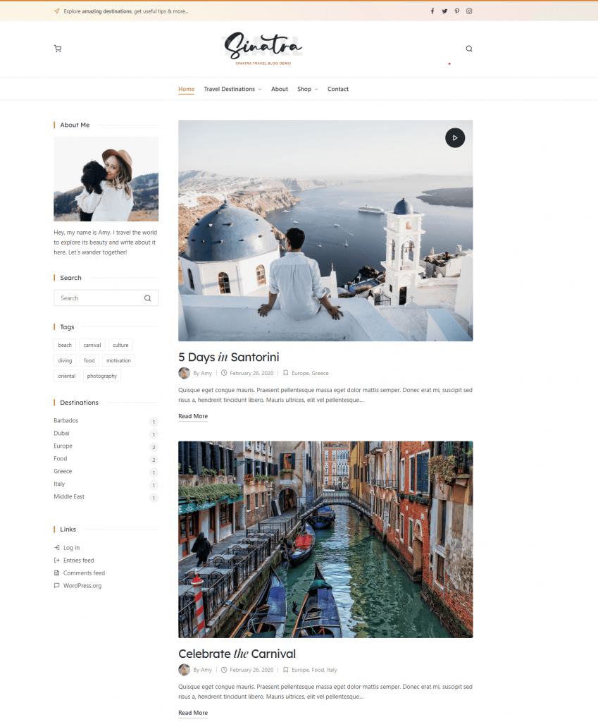 Sinatra SEO Optimized WordPress theme